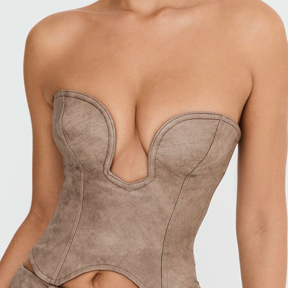NWT   Mistress Rocks   Mocha Vegan Leather Strapless Corset   Size: S (Small)